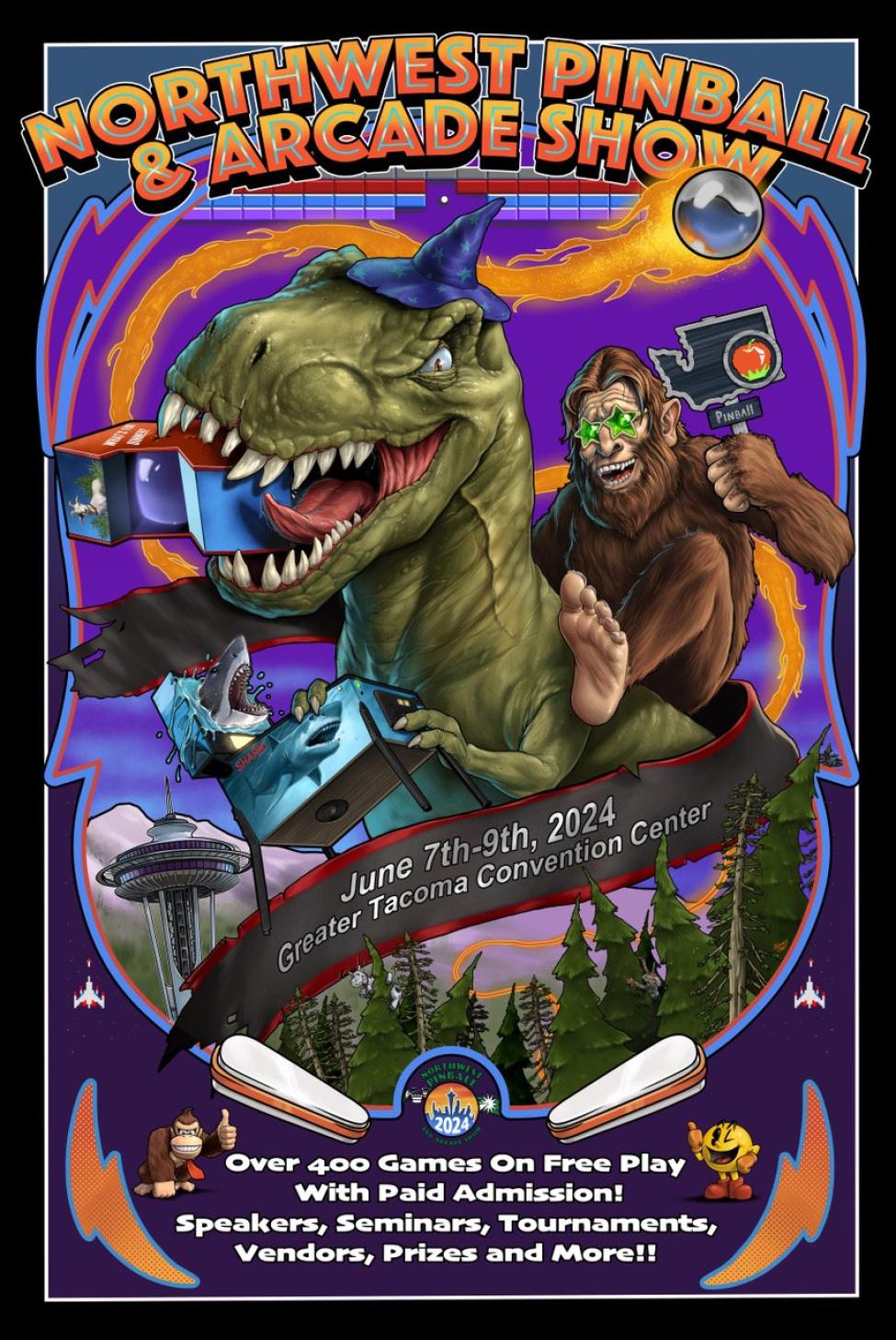A promotional poster for the Northwest Pinball and Arcade show