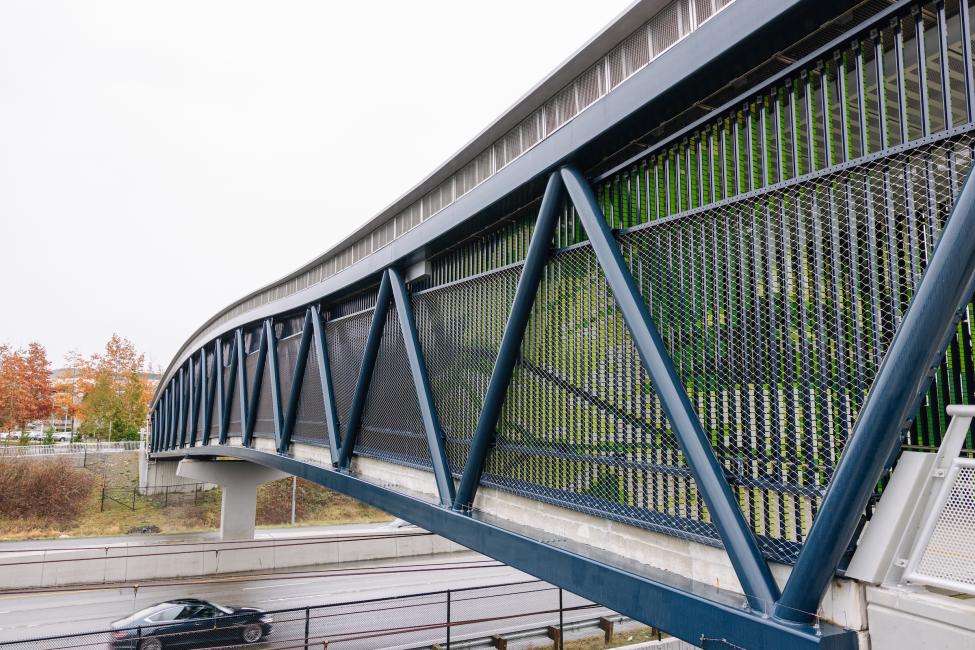 The outside of the new bridge near Overlake Village Station, which crosses SR 520