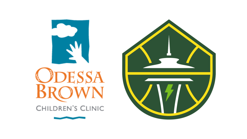 The logos for Odessa Brown Children's Clinic and Seattle Storm.