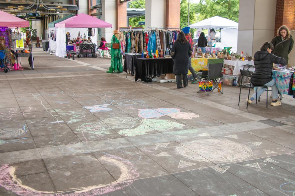 Sidewalk chalk art at Mount Baker Station during the Artstation event