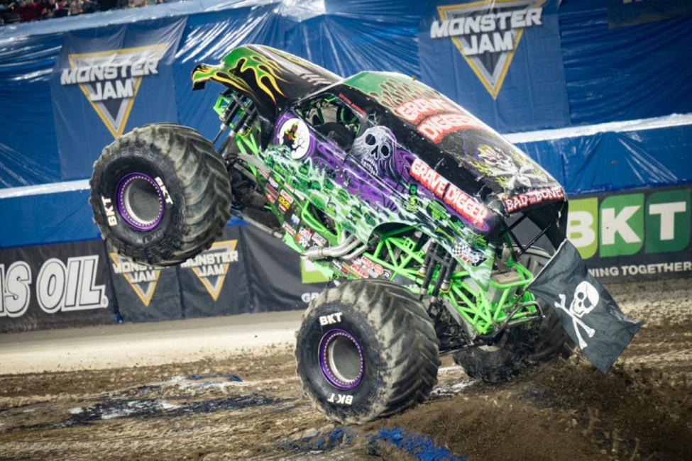 Monster Jam truck does a wheelie