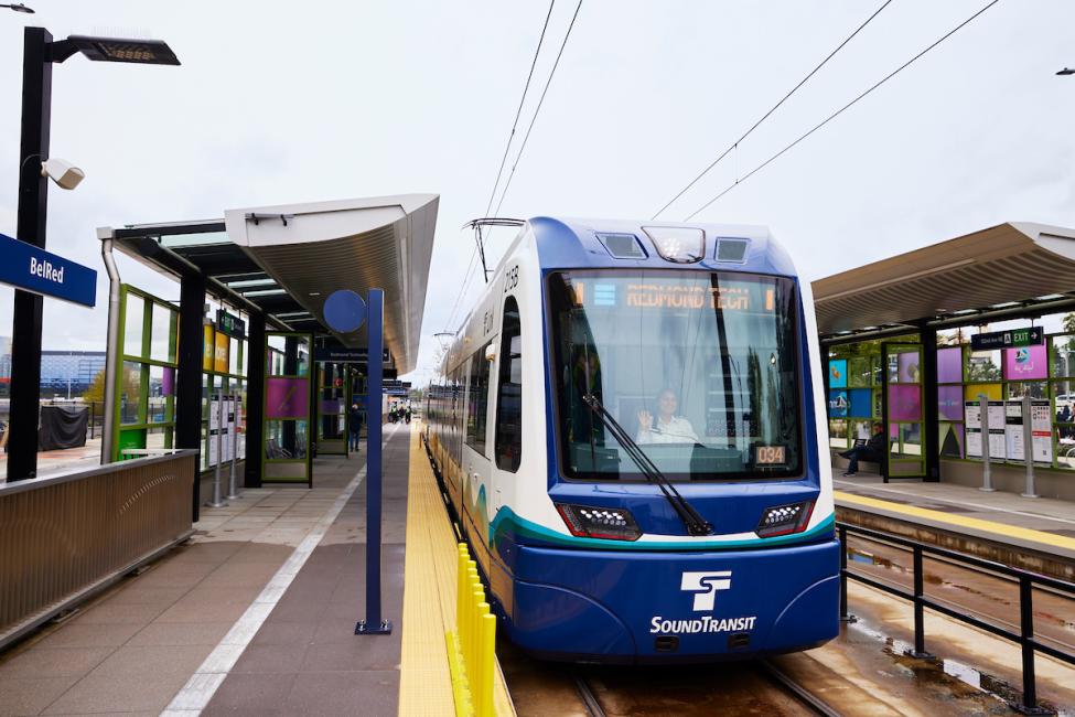 A Link train pulls into BelRed Station