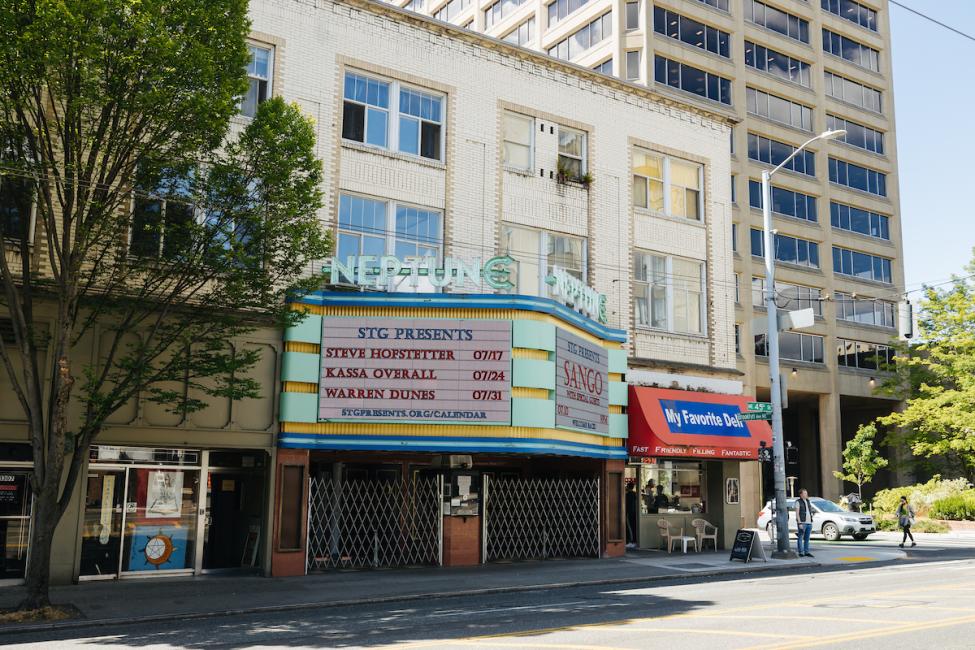 A daytime photo of the marquee at the Neptune Theater