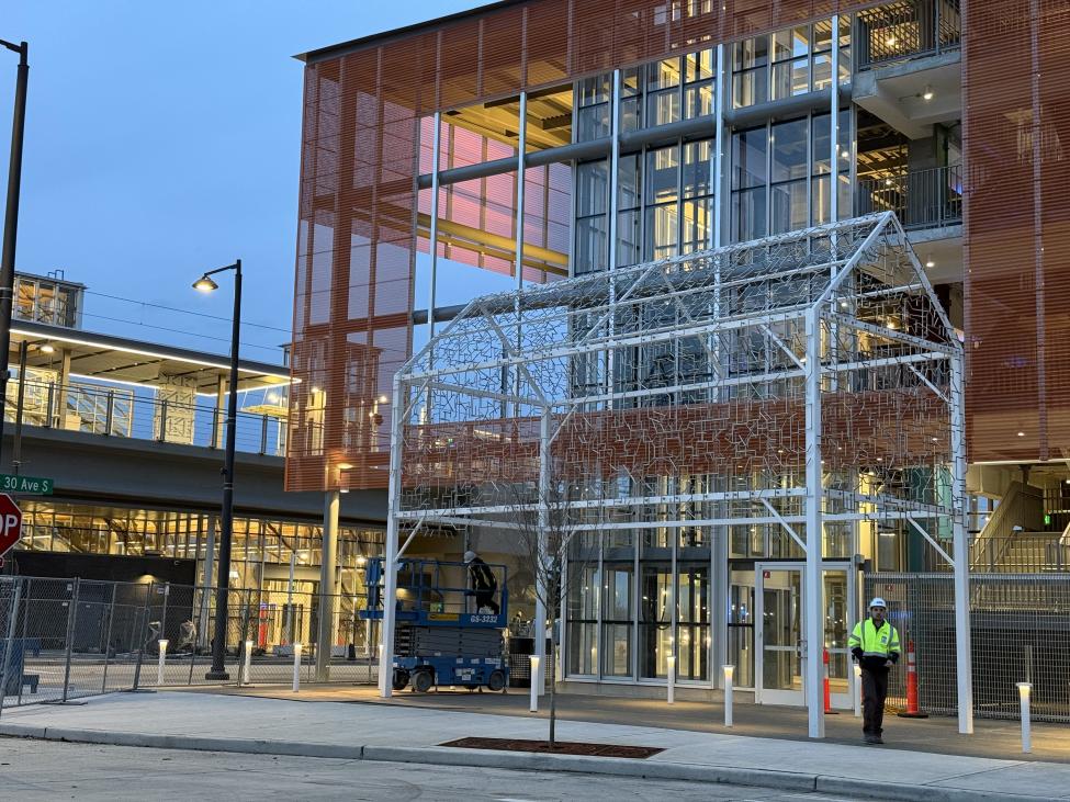 A photo of an art installation outside of Kent Des Moines Station