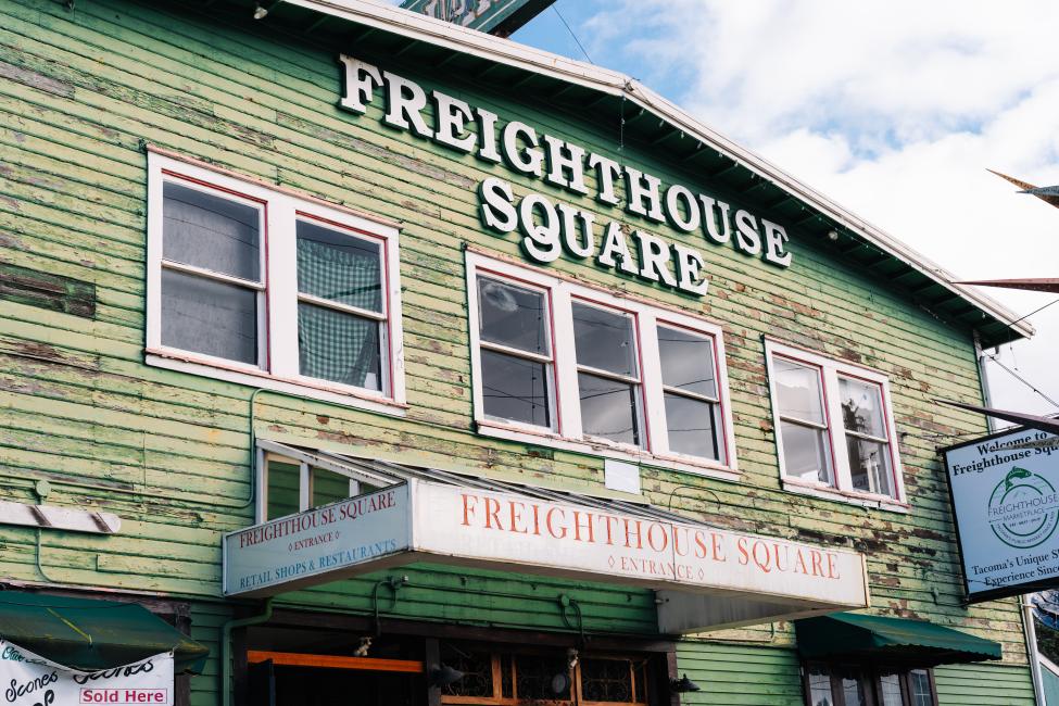 The exterior of the Freighthouse Square building