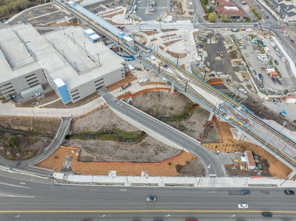 An aerial view of Lynnwood City Center Station