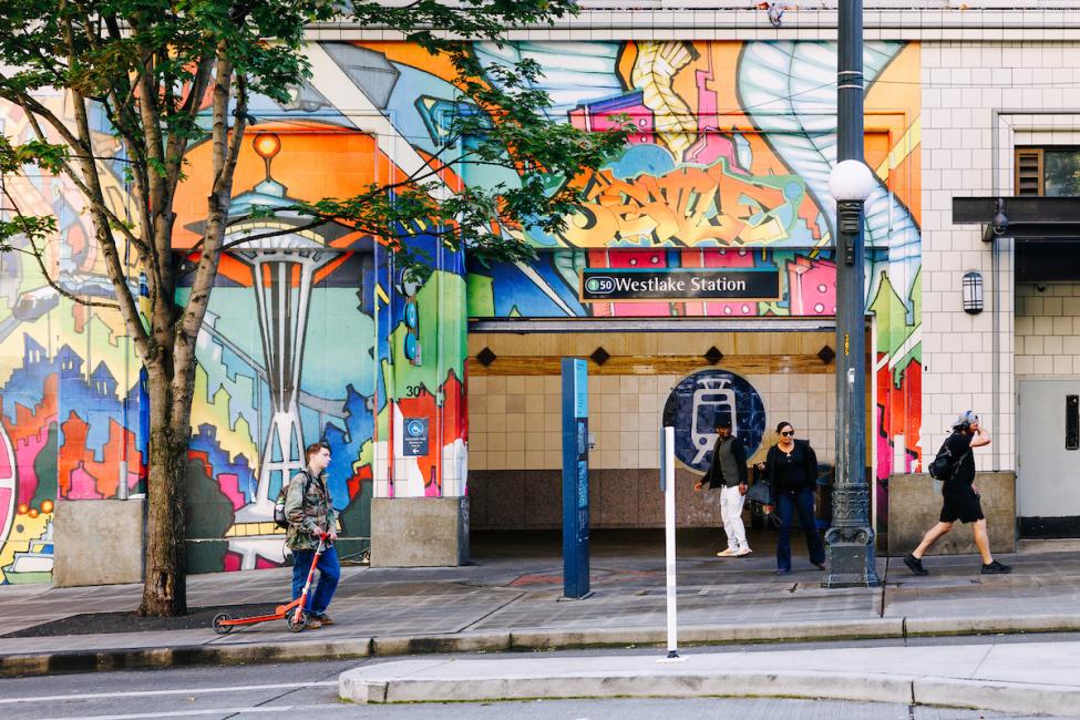 Street level image to an entrance of Westlake station