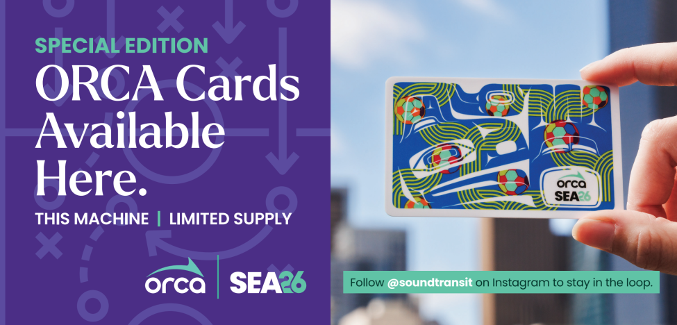 A promotional sticker that reads "ORCA cards available here" with a photo of the World Cup ORCA card