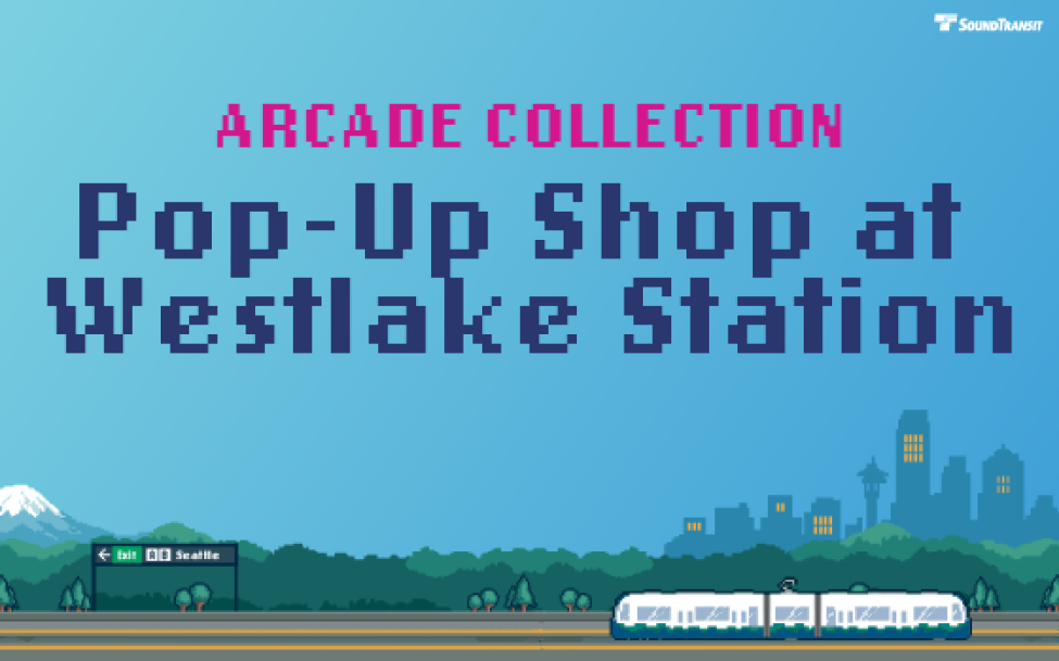 A graphic for the ST Shop Arcade Collection pop-up at Westlake Station