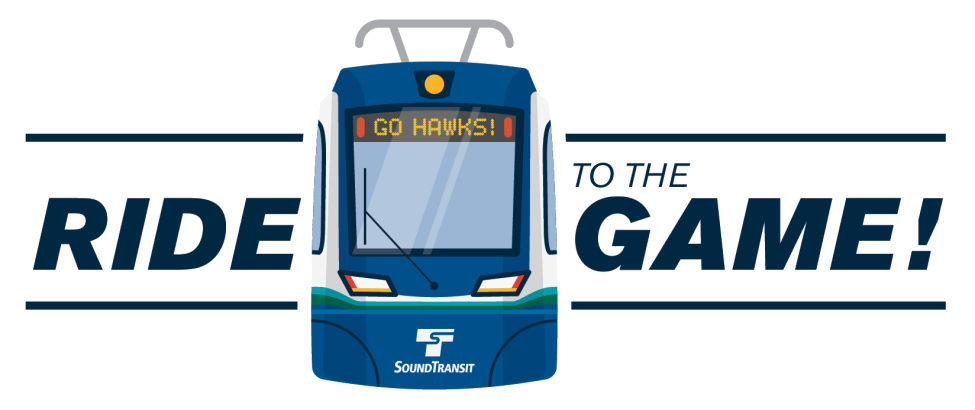 A graphic showing a Link train and text reading "Ride to the game!"