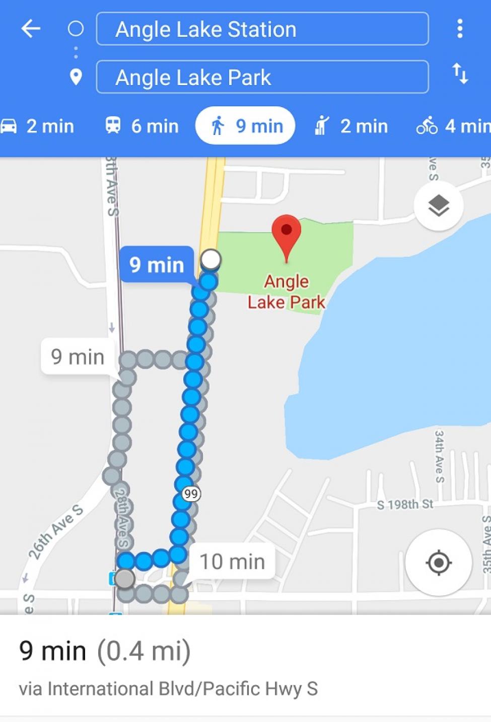 Directions to Angle Lake Park from Link light rail