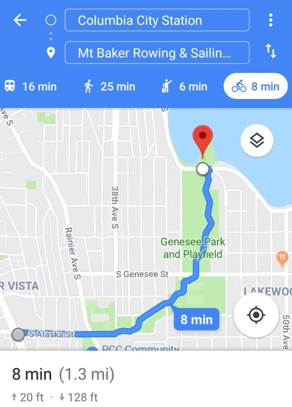 Directions to Lake Washington from Columbia City Station