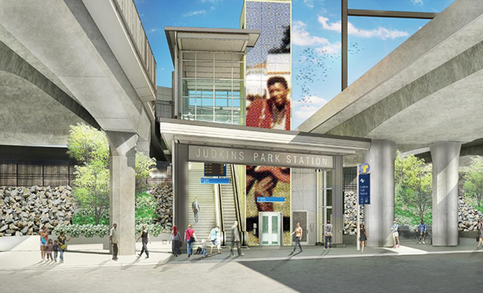 Judkins Park Station entrance from Rainier Avenue looking east