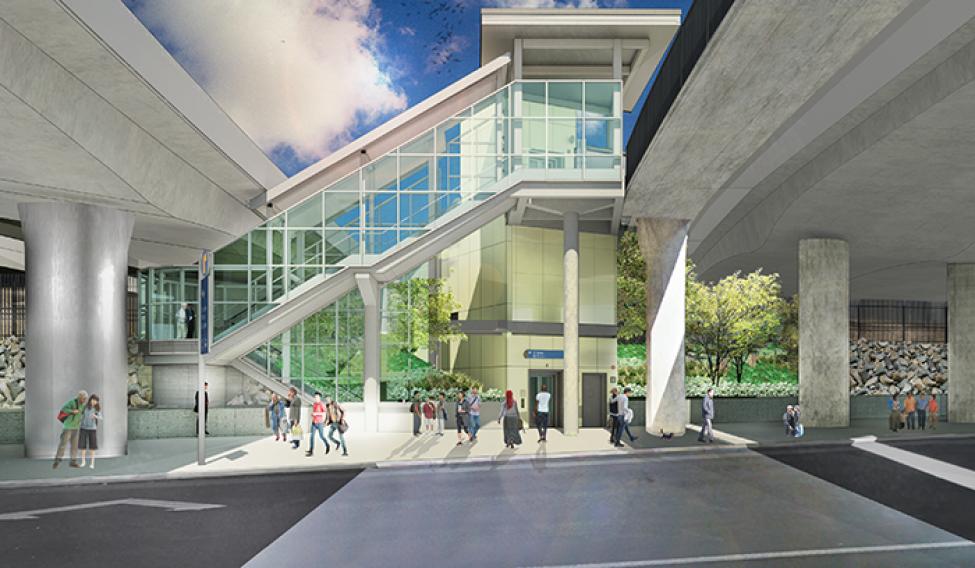 Judkins Park Station entrance from Rainier Avenue looking west