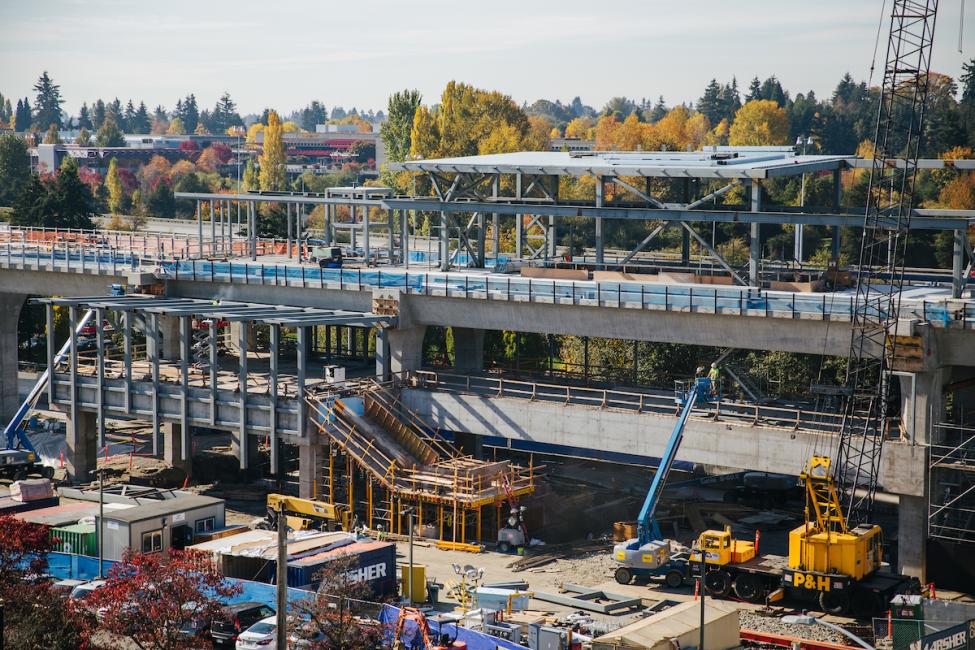 Zoomed in shot of the future Northgate Link light rail station from the nearby parking garage