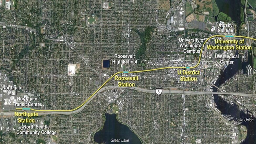 Overview map of the Northgate light rail extension