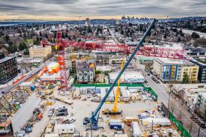 The craned nicknamed "Big Red" is dismantled at Roosevelt Station in March, 2019.