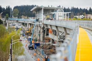 Northgate Station under construction looking south from the future light rail tracks that will stretch all the way to Lynnwood.