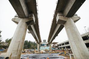 A view from under two elevated guideways at South Bellevue Station.