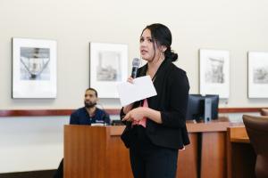 Abril Silva gives a presentation in the Sound Transit board room