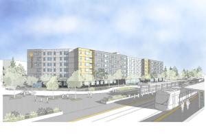 A rendering of TOD at Overlake Village Station.
