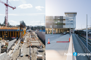 A side-by-side comparison of Redmond Technology Station during and after construction