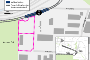 Map depicting the Marymoor Village TOD