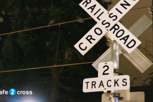 A railroad crossing sign. 