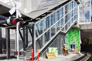 The entrance to the parking garage at Marymoor Village Station