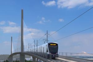 A rendering of a Link train crossing a bridge to get to West Seattle