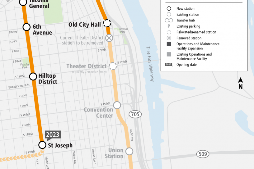 System Expansion project map for Hilltop Tacoma Link Extension 
