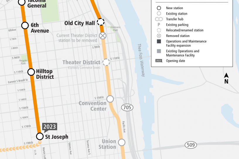 System Expansion project map for Hilltop Tacoma Link Extension