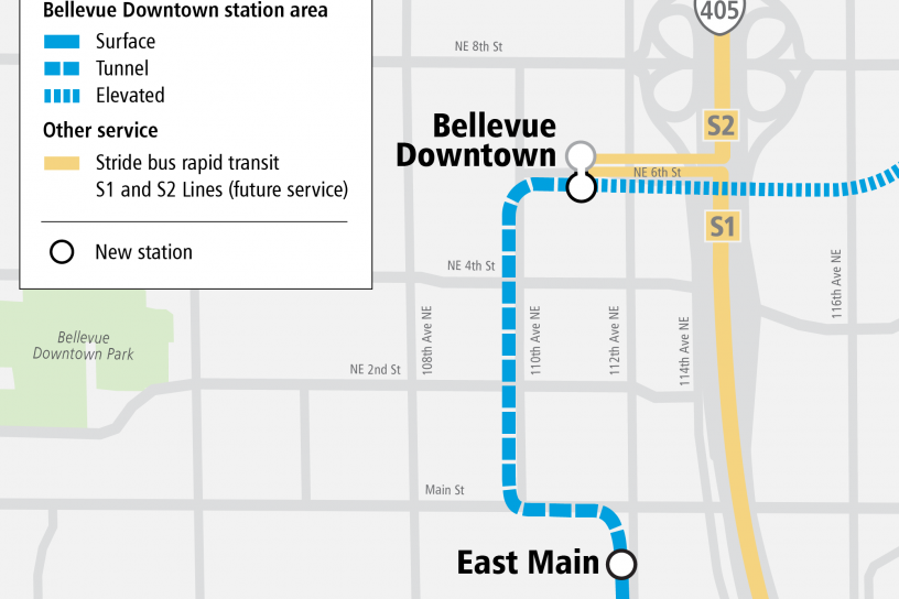 Project map and surrounding area for Bellevue Downtown Station