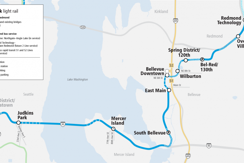 Project map and surrounding area for East Link Extension