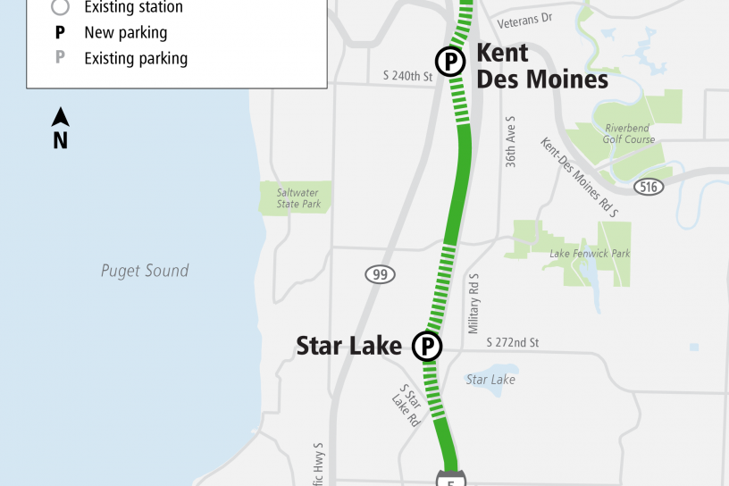 Map of the area surrounding Federal Way Link Extension