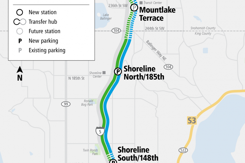 Map of the area surrounding Lynnwood Link Extension