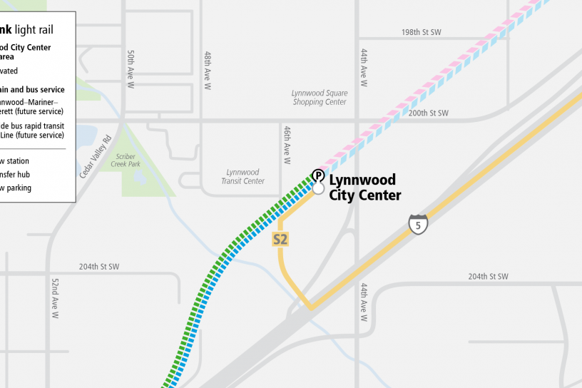 Map of the area surrounding Lynnwood City Center Station