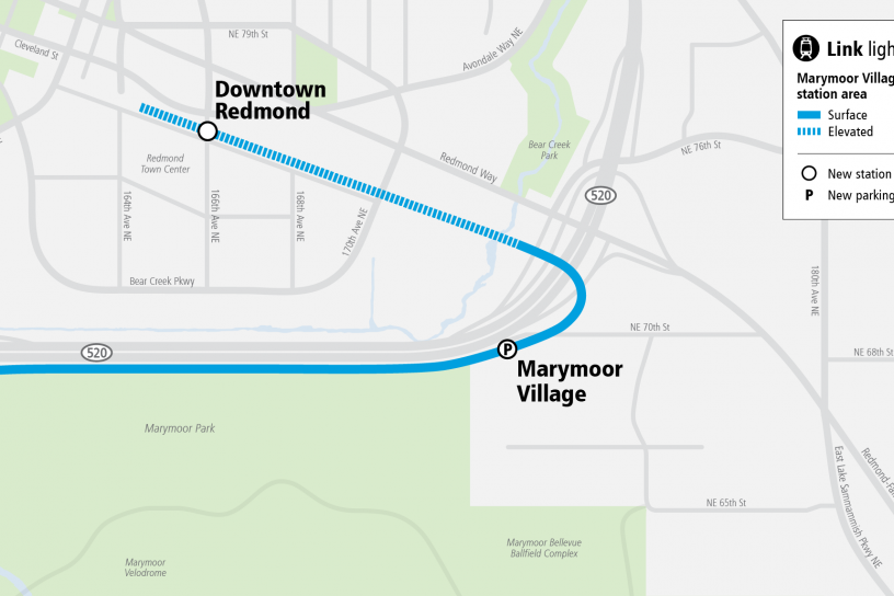 Map of the area surrounding Marymoor Village Station