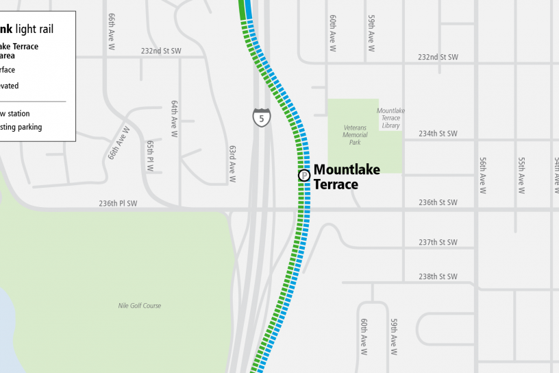 Map of the area surrounding Mountlake Terrace Station