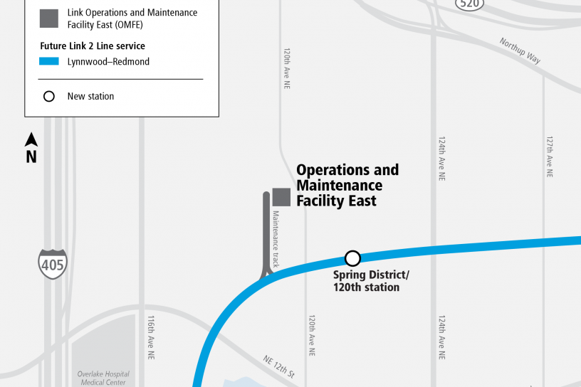 Map of the area surrounding Operations and Maintenance Facility East