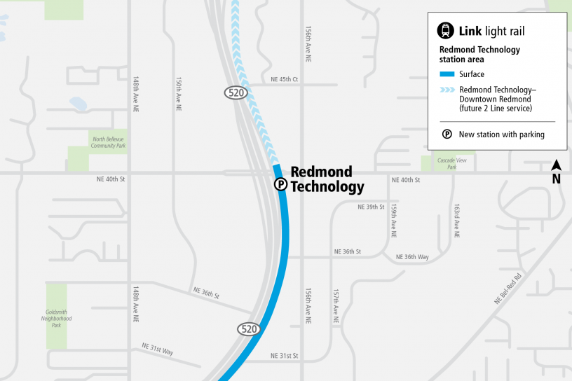 Project map and surrounding area for Redmond Technology Station