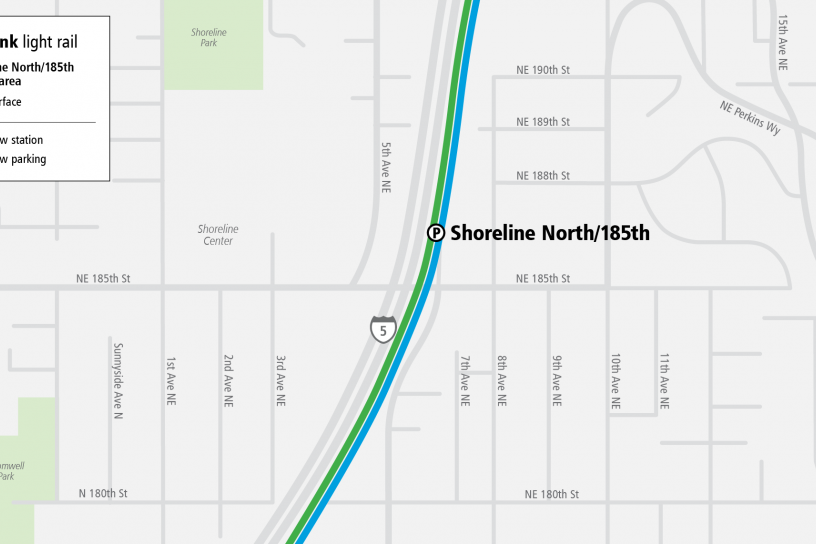 Map of the area surrounding Shoreline North Station