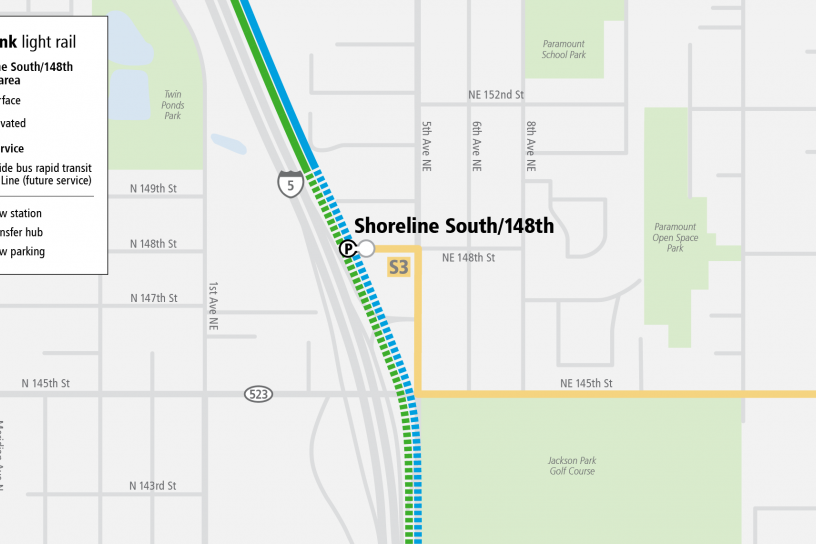 Map of the area surrounding Shoreline South Station