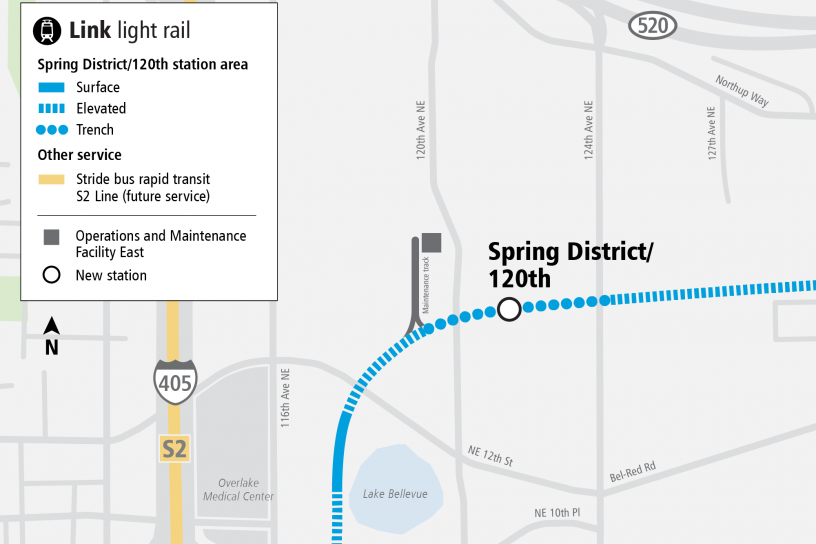 Project map and surrounding area for Spring District/120th Station
