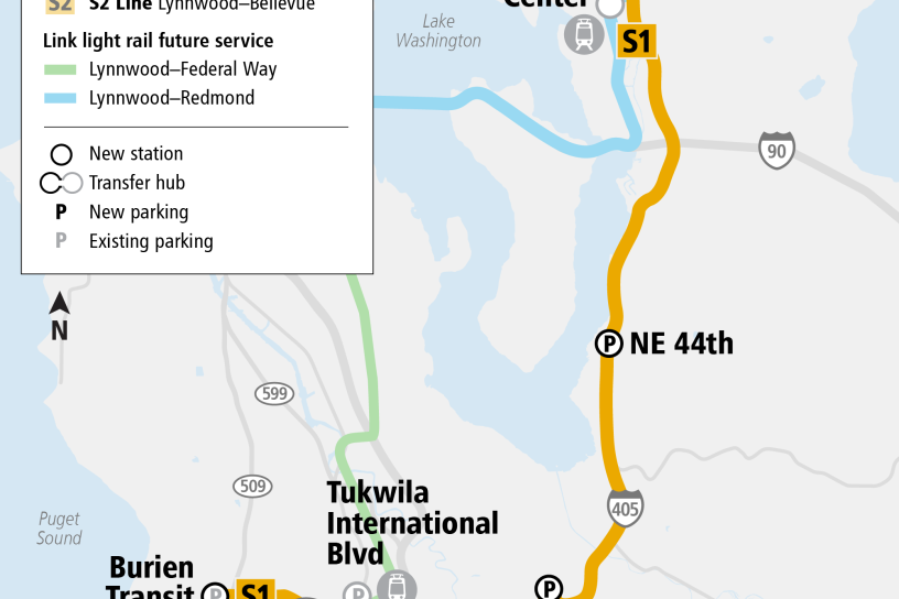 System Expansion Project map for Stride S1 Line showing all stations along the corridor