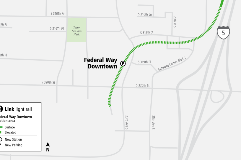 map showing the project area for the Federal Way Downtown Station project