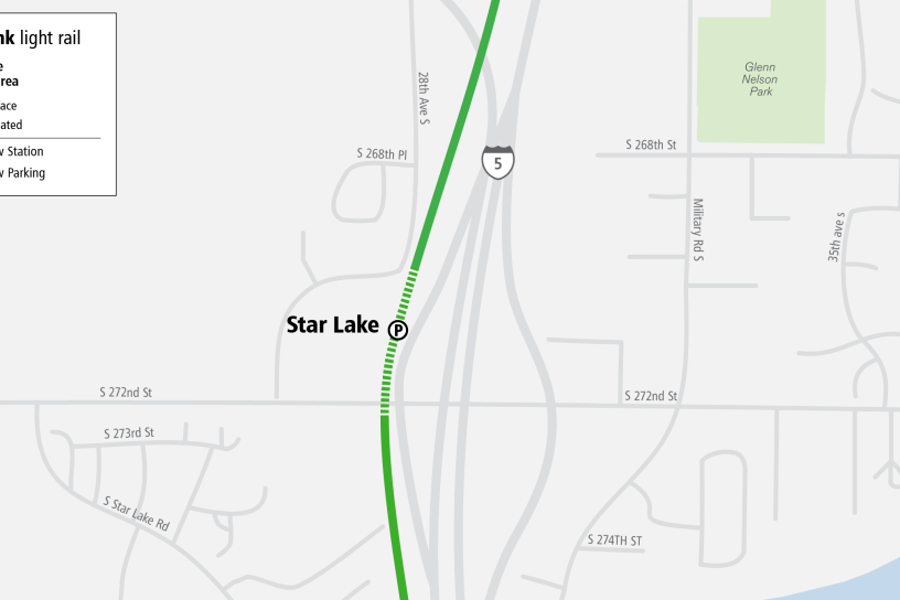 area map showing location of future Star Lake Station as part of Federal Way Link Extension