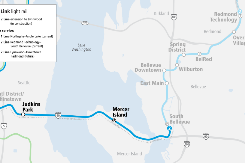 Map of open and ongoing construction portions of the 2 Line alignment