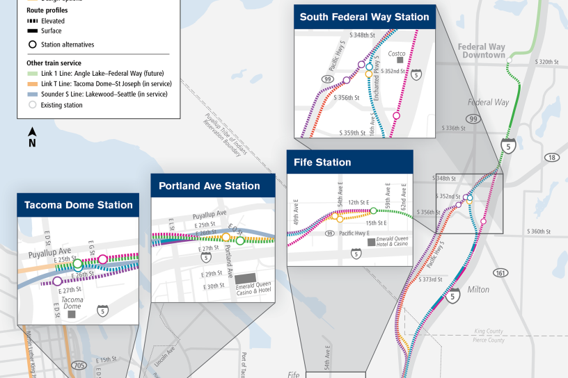 Map of Tacoma Dome link extension
