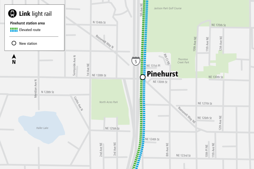 Map depicting location of Pinehurst Station at 130th st